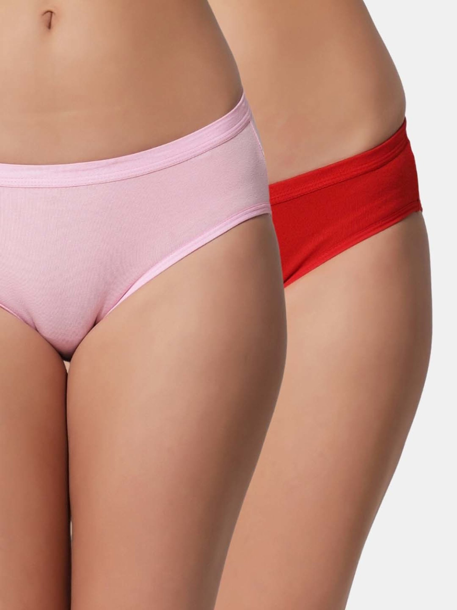 Bleeding Heart Red & Pink Plain Panties - Pack Of 2
