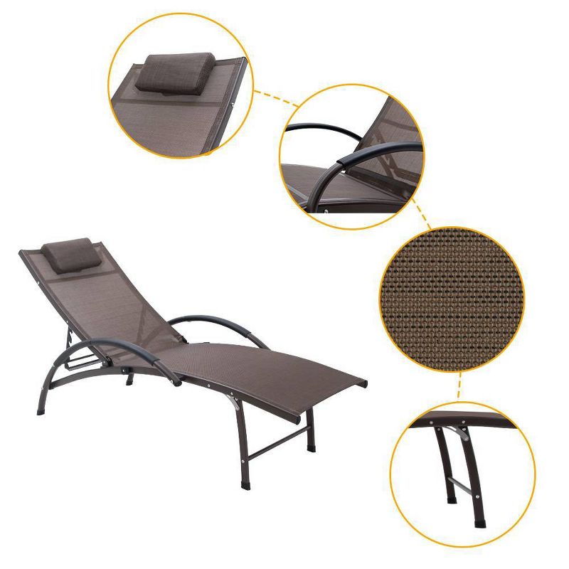 Outdoor Reclining Chaise Lounge Chair with Adjustable Backrest - Brown - Crestlive Products