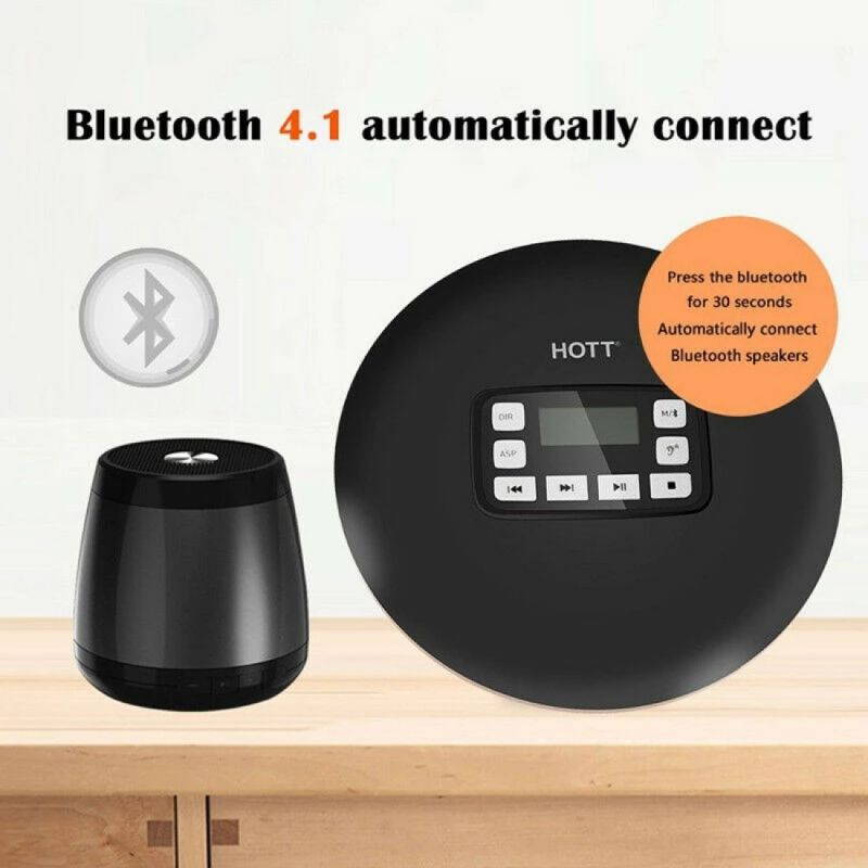 HOTT Portable CD Player CD711T Bluetooth Rechargeable CD Player for Home Travel and Car with Stereo Headphones and, Anti Shock Protection (Black)