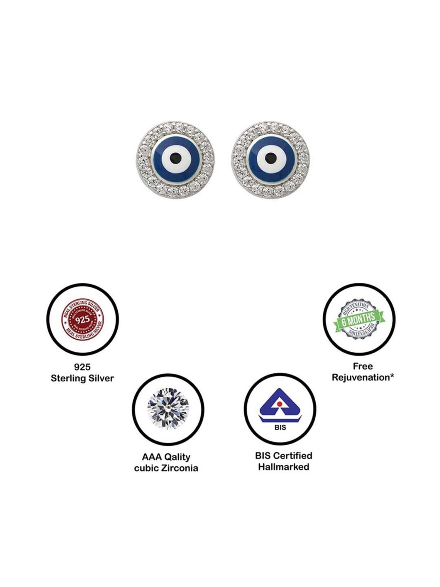 Silberry 925 Sterling Silver Blue Evil Eye Stud Earrings for Women