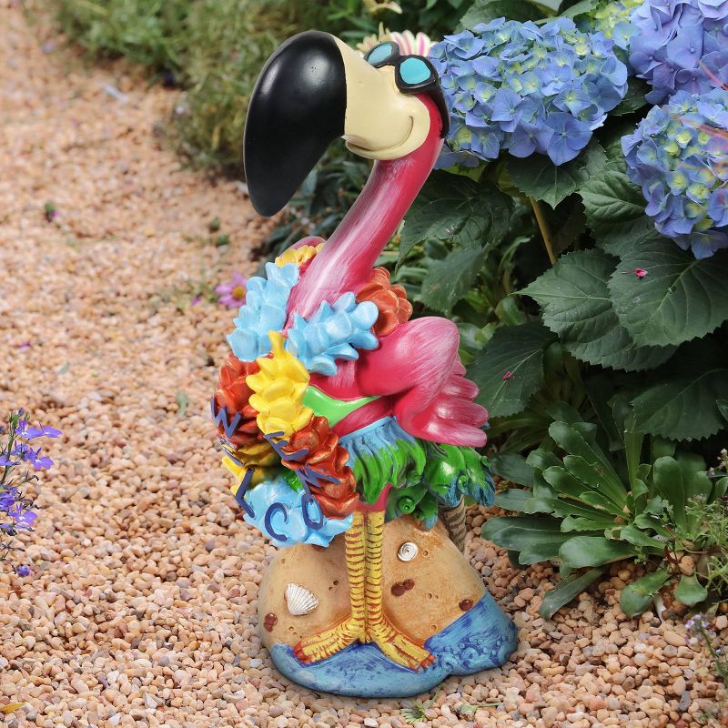 17" Resin Beach Flamingo Statuary Pink - Exhart