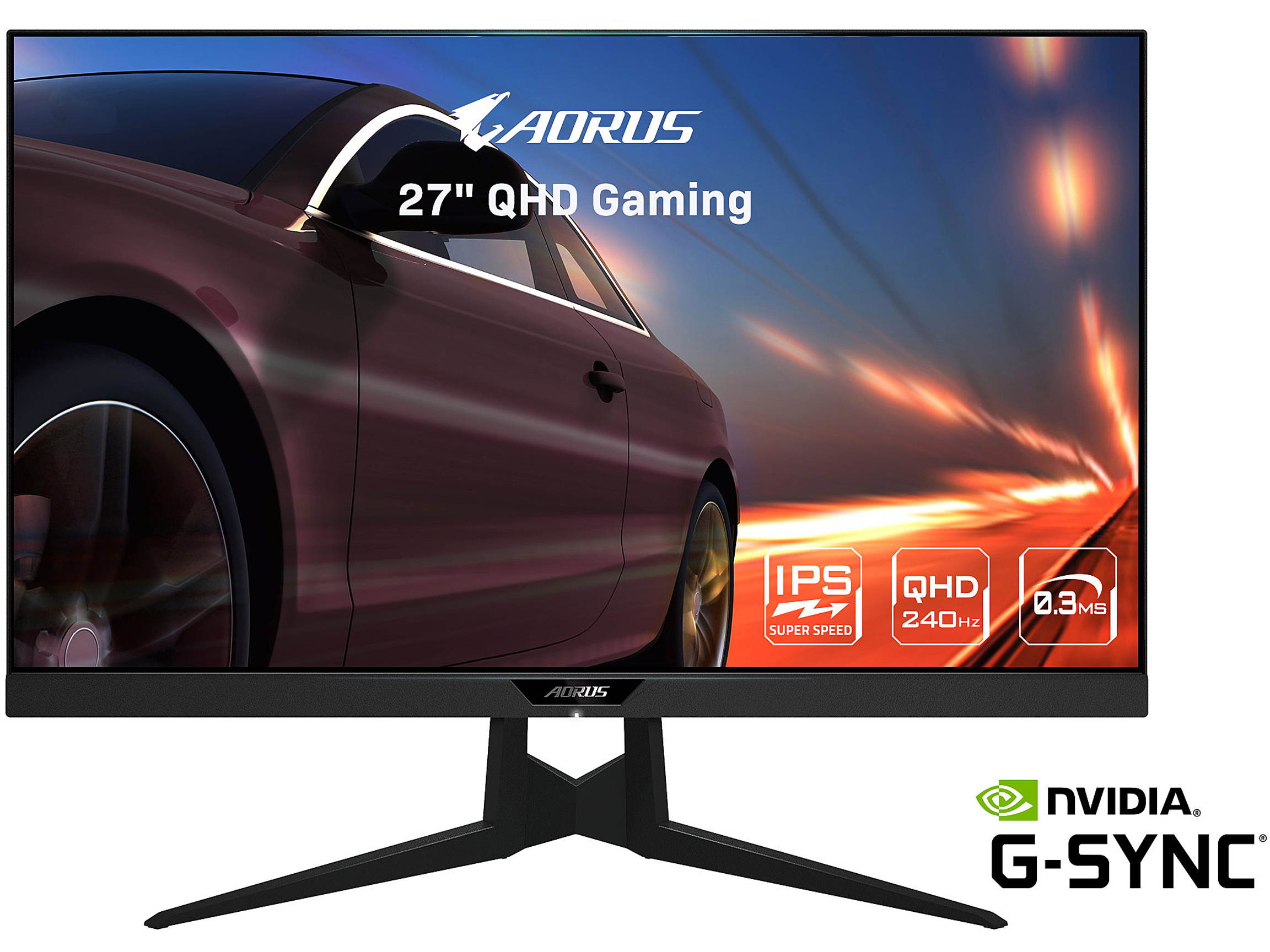 AORUS FI27Q-X 27" 240Hz 1440P HBR3, G-SYNC Compatible, SS IPS Gaming Monitor, Exclusive Built-in ANC, 2560 x 1440, 0.3ms Response Time, HDR, 93% DCI-P3, 1x Display Port 1.4, 2x HDMI 2.0, 2x USB 3.0