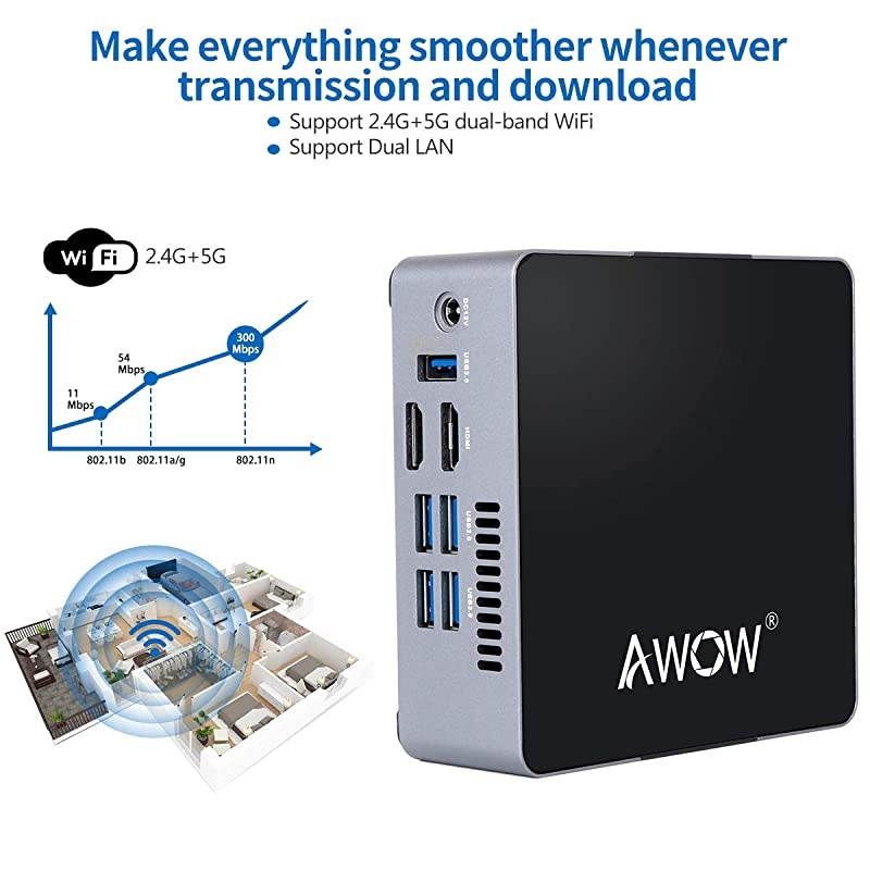 Mini PC  Desktop Computer Intel Celeron N3450 Windows 10 6GB DDR4 128GB SSD/Burst Frequency 2.2/Dual LAN/ 2.4G+5G Dual Band WiFi/4K /Bluetooth/HDMI/5 USB3.0 Ports Micro PC
