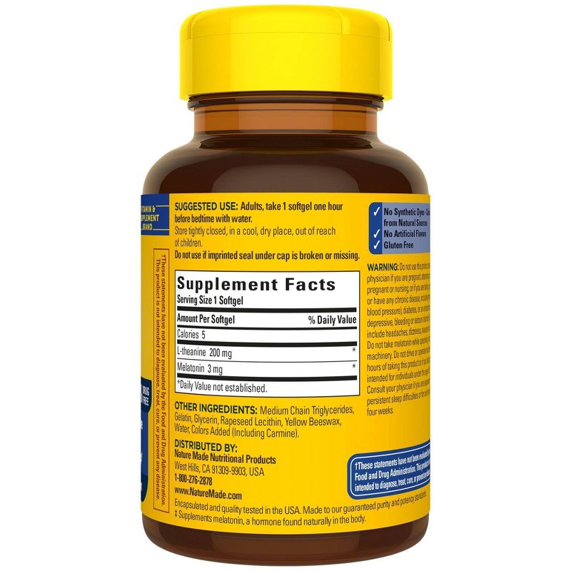 Nature Made Melatonin 3 mg with 200 mg L - Theanine Softgels - 60ct
