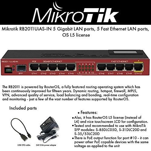 MikroTik - RB2011UIAS-IN - RouterBOARD 2011UiAS-IN with Atheros 74K MIPS CPU, 128MB RAM, 1x SFP port, 5x LAN, 5x Gigabit