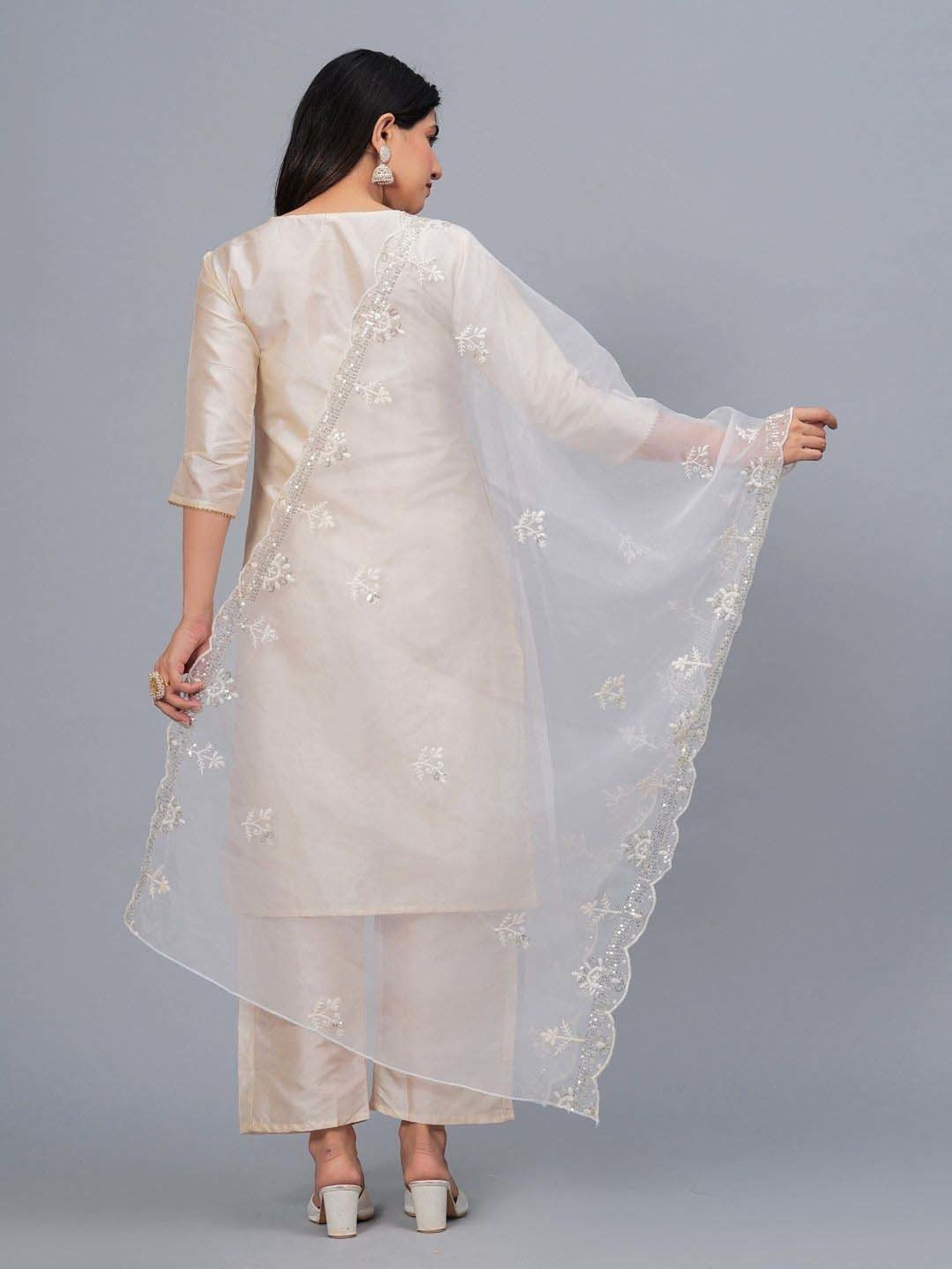 Stylum White Embroidered Dupatta