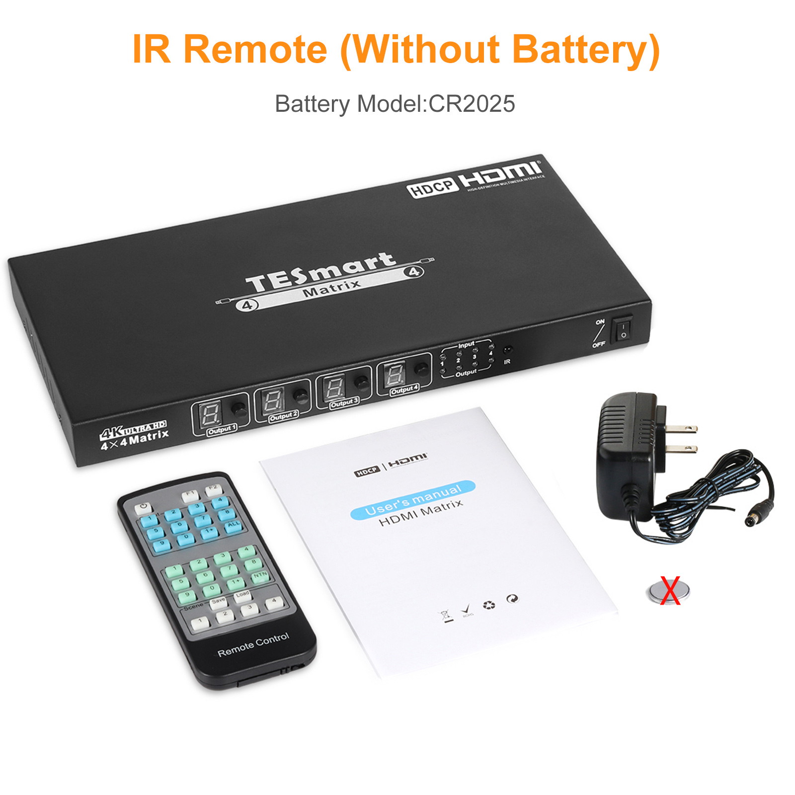 TESmart 4X4 Matrix Switcher 4K Ultra HD HDMI 4 Ports Inputs and 4 Port Outputs with RS232 IR Remote Control Supports 4Kx2K@30HZ, HDCP, 3D & Deep Color, HDMI 1.4 Compliant