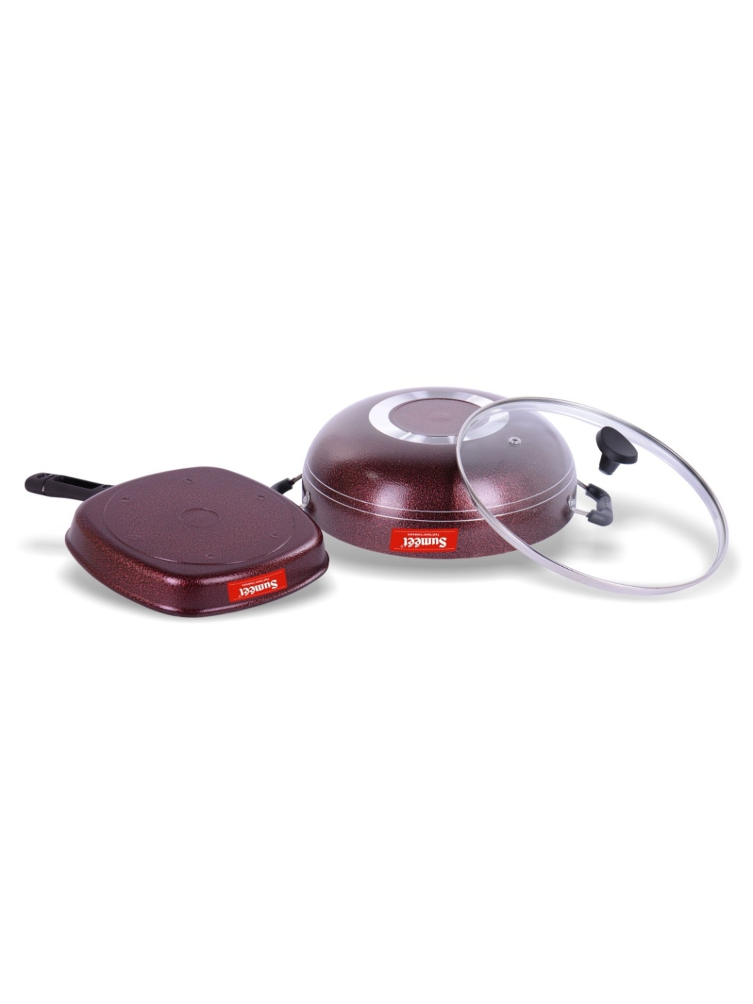 Sumeet Nonstick Granite Finish 2pc SPLENDOR Cookware set (Grill Pan + Kadhai With Glass Lid-2.5 Ltr)