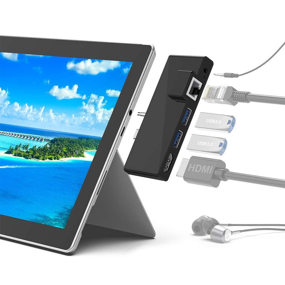 Surface Go Docking Station, 5 in 1 Surface Go Docking Station USB C hub HDMI Adapter with 1000M RJ45 Ethernet,4K HDMI, 2 USB 3.0 Ports,Audio/Microphone Output (Headphones) for Microsoft Surface Go