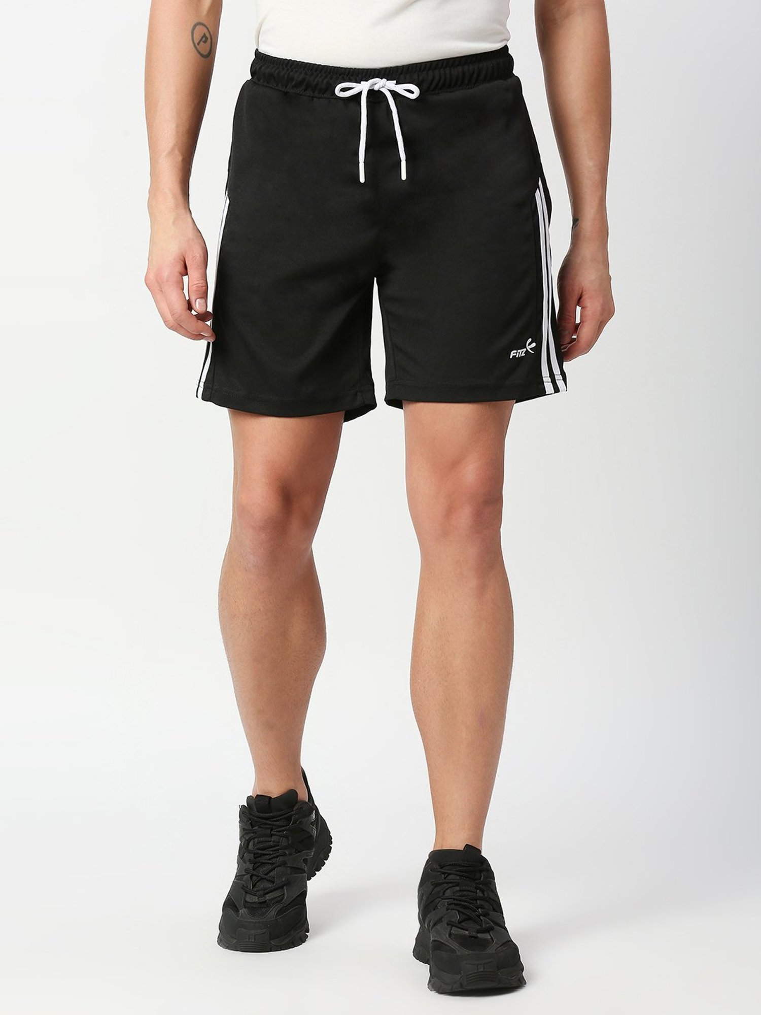 Fitz Black Slim Fit Striped Shorts