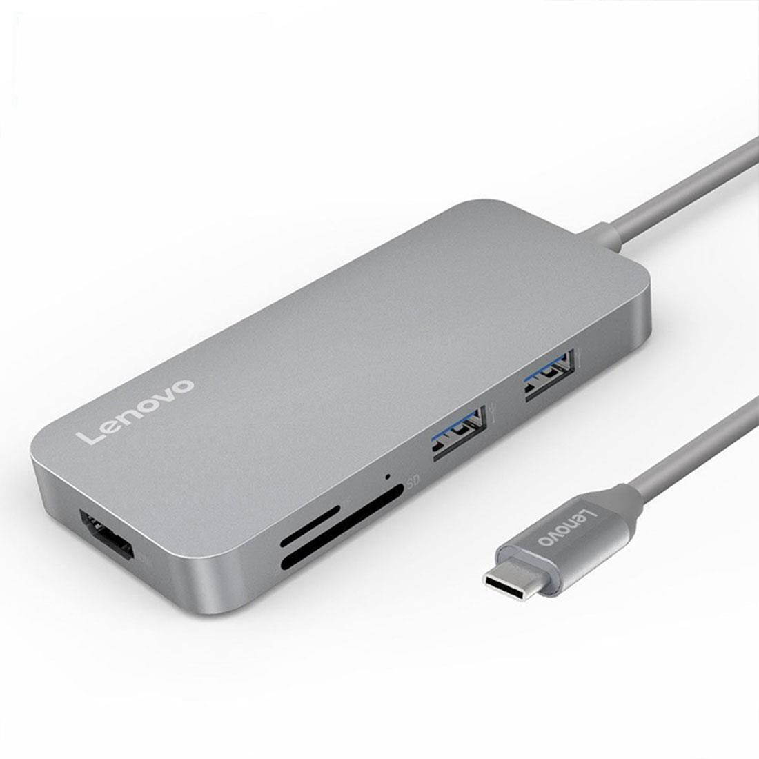 Lenovo C107 7 in 1 HDMI Port & USB-C / Type-C Charging Port & 2 x USB3.0 Ports & 1 x USB2.0 Port & SD / TF Card Slot to USB-C / Type-C HUB Adapter(Grey)