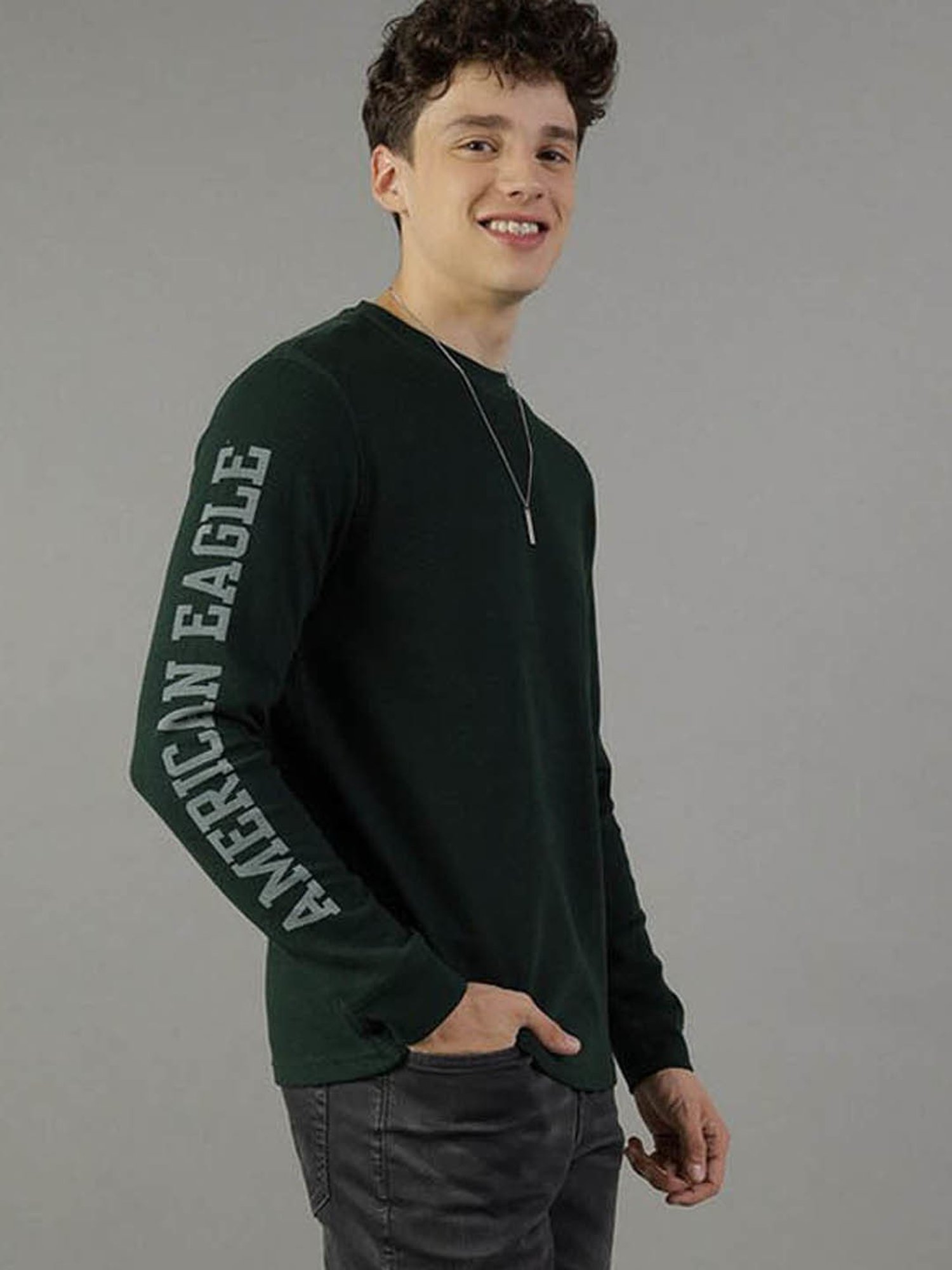 American Eagle Green Regular Fit Printed Thermal Tops