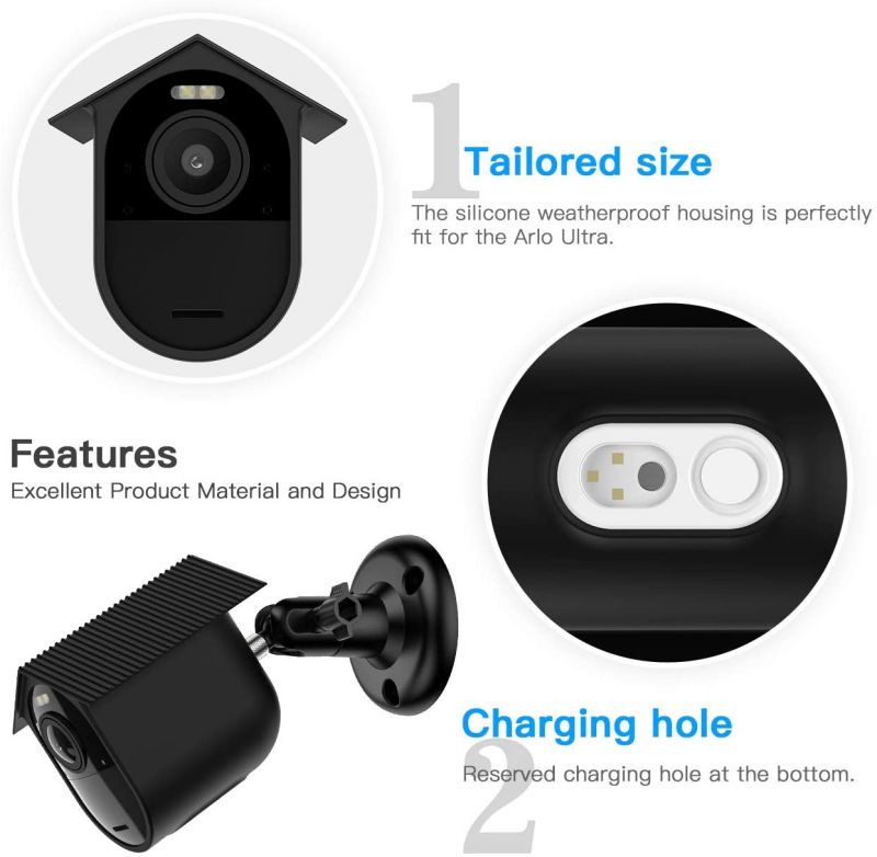 Koroao Wall Mount + Silicone Weatherproof Housing for Arlo Ultra,Arlo Pro 3 - Indoor/Outdoor Security Bracket More Stable and Flexible (1-Pack, Black)