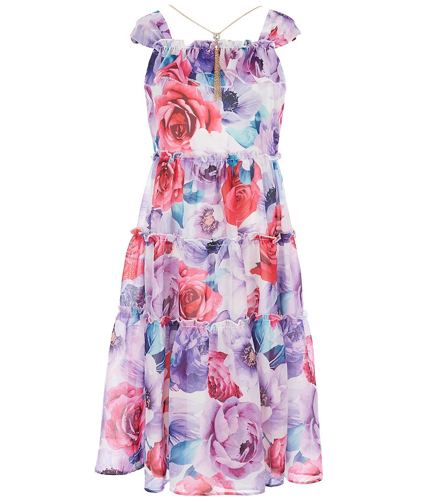 Rare Editions Big Girls 7-16 Printed Chiffon Tiered Maxi Dress