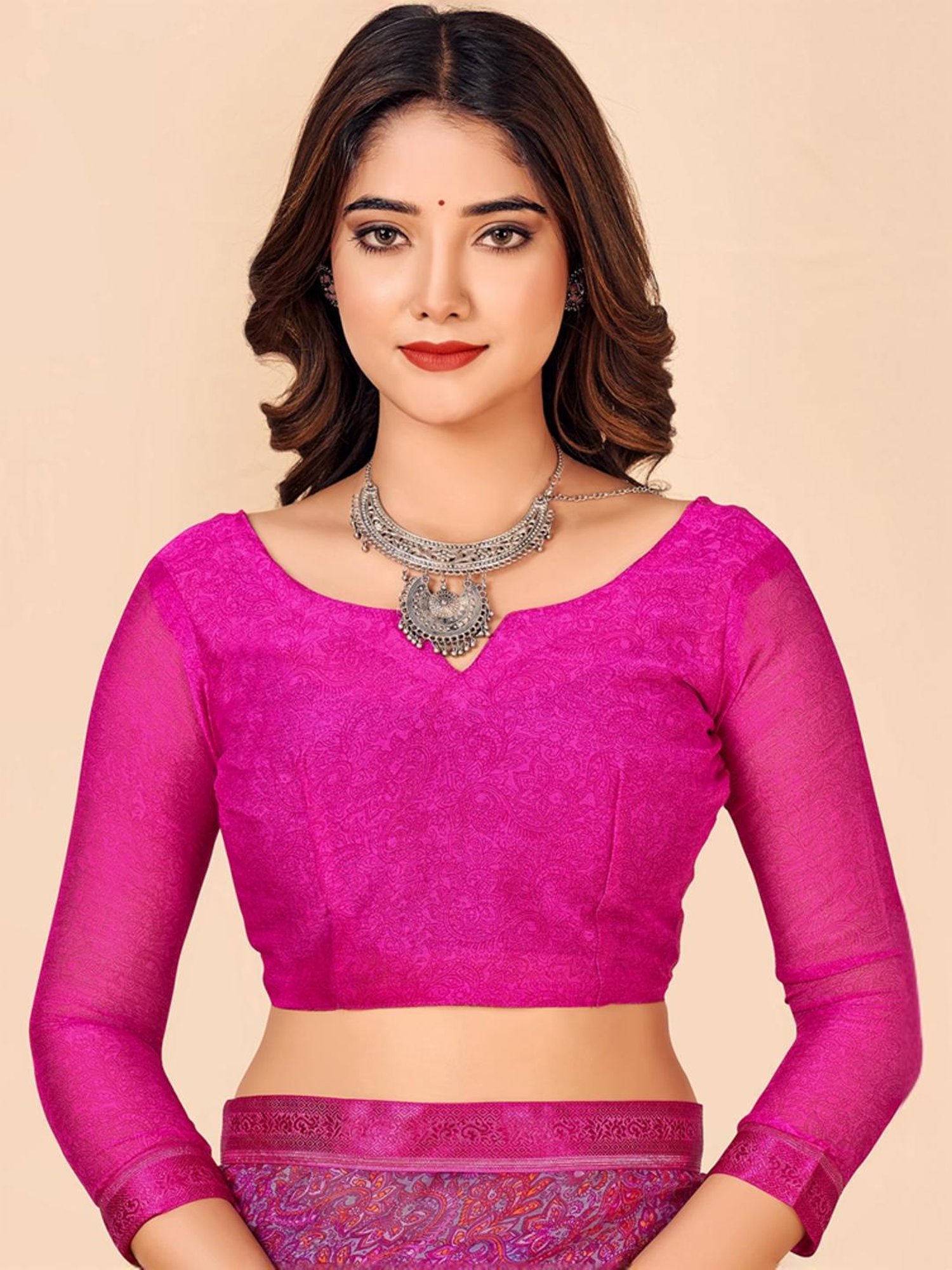 Satrani Purple Printed Saree With Unstitched Blouse