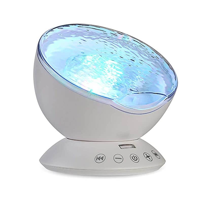 Mermaid Decor Remote Control Night Light Ocean Wave Projector 7 Colorful Ceiling Mood Lamp with Bulitin Speaker Music Player for Baby Adults Bedroom Living Room White