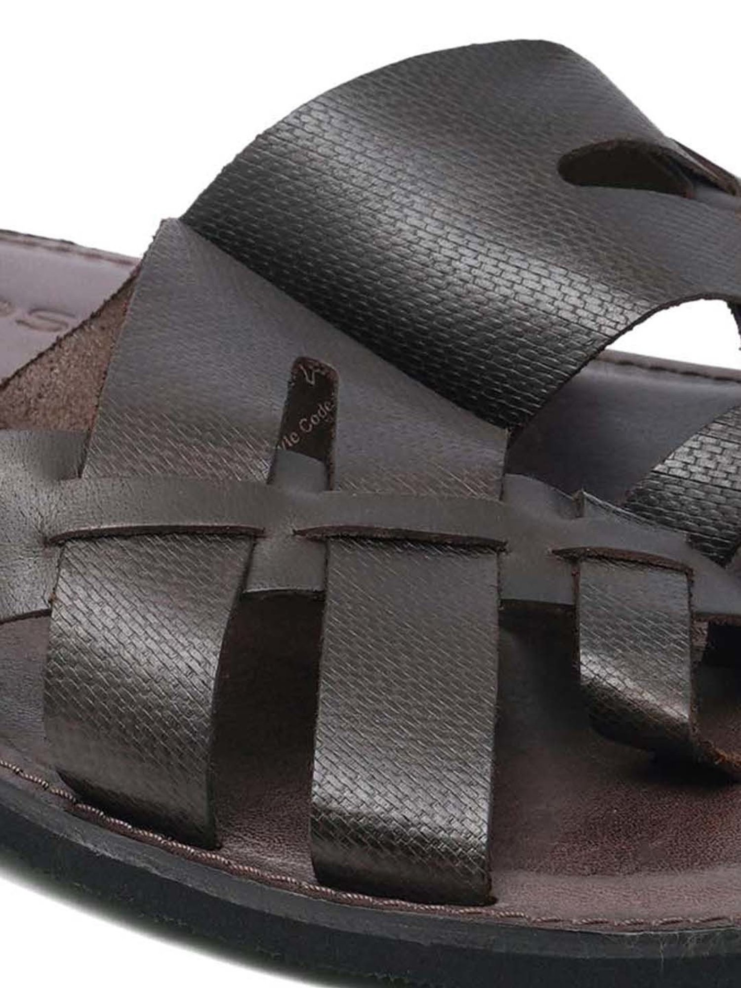 Ruosh Men's Pisa Brown Cross Strap Sandals
