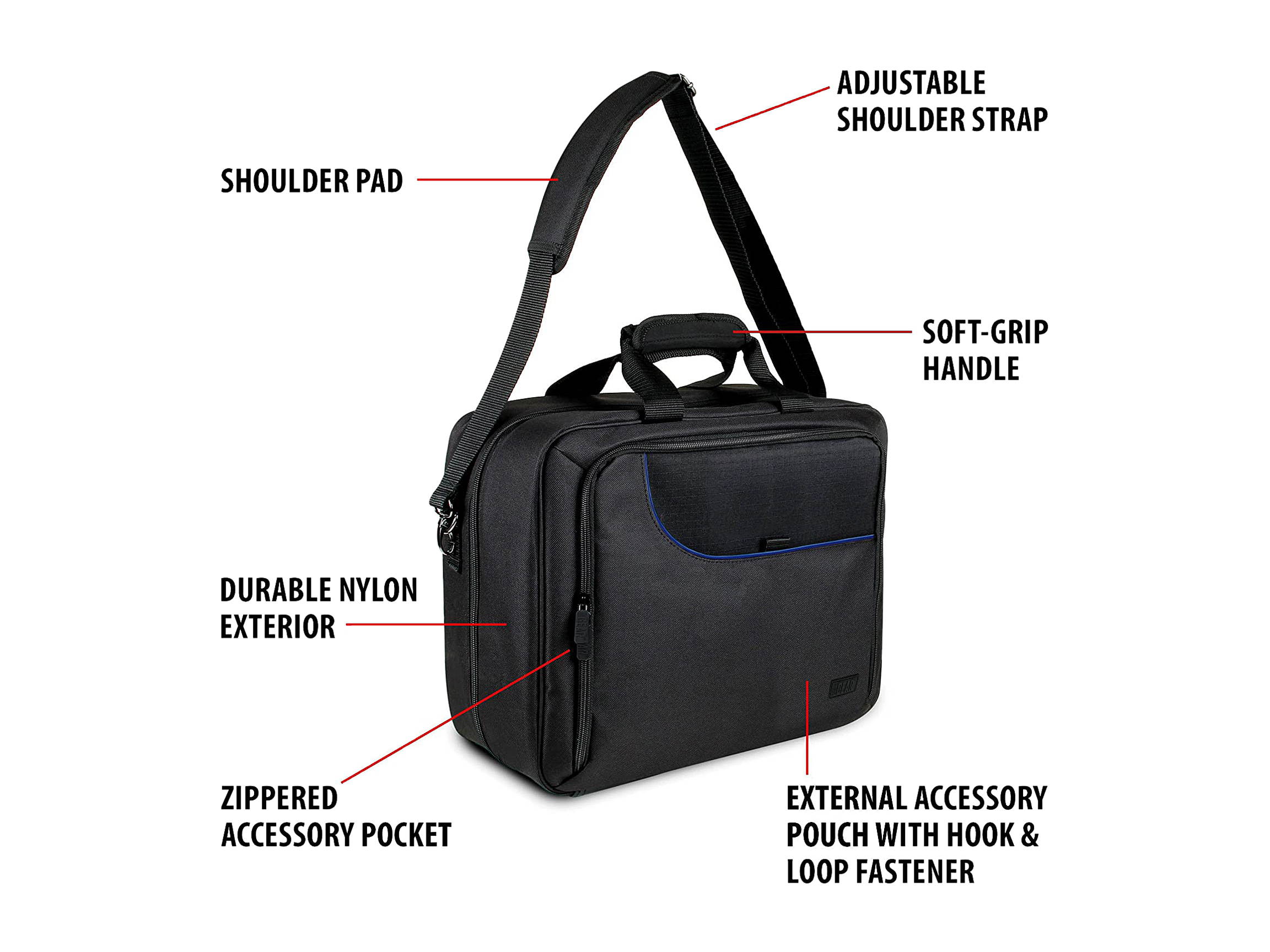 USA GEAR Console Carrying Case - PS4 Case Compatible with Playstation 4 Slim, PS4 Pro, and PS3 - Customizable Interior Stores PS4 Games, PS4 Controller, PS4 Headset, and More Gaming Accessories (Blue)