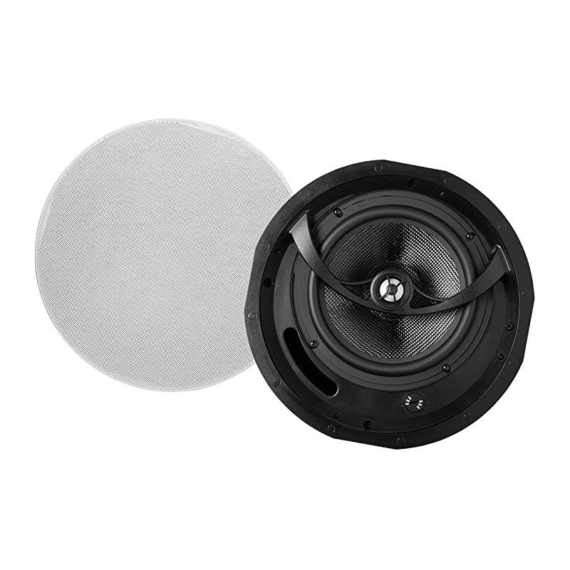 Alpha 2-Way Ceiling Speakers - 6.5 Inch (Pair) Carbon Fiber, Paintable Magnetic Grille, Louder with Less Power, Non Angled, 8 Inch