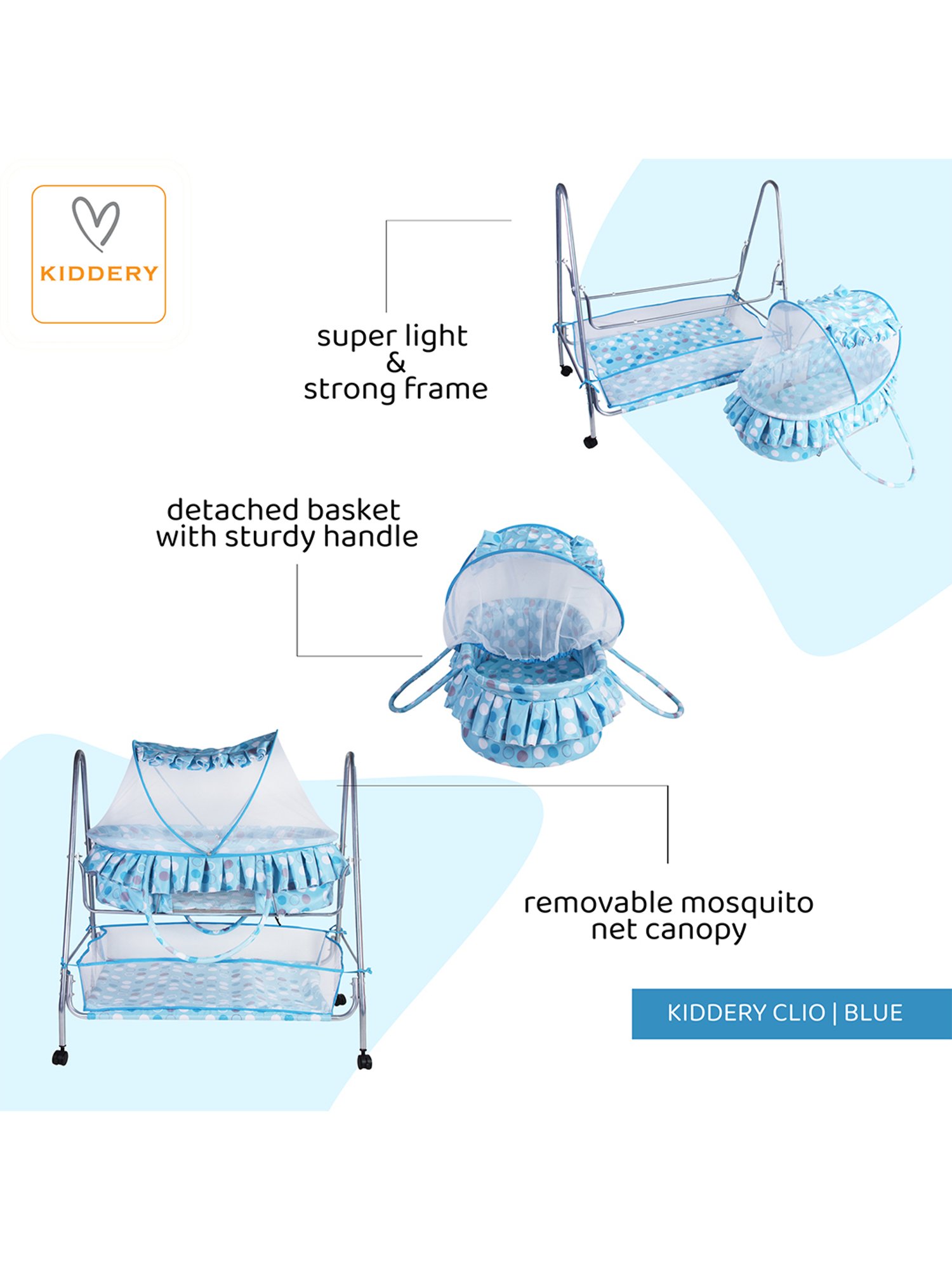 Kiddery Blue Value Baby Bassinet with Mosquito Protection Net (Age 0-8 Months)