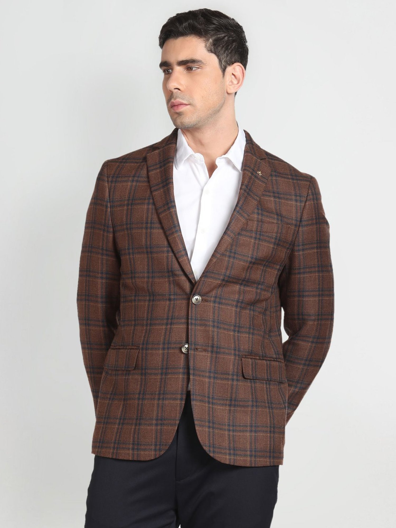 Arrow Brown Regular Fit Checks Blazer