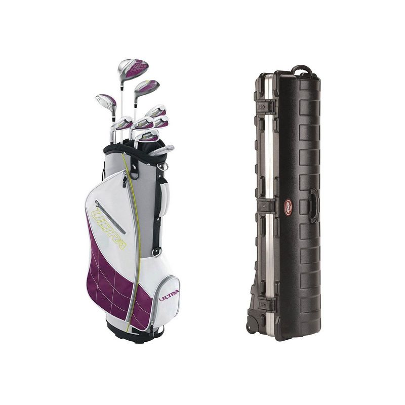 Wilson Ultra Womens Left Handed Golf Club Set, Plum & Wheeled Golf Travel Case