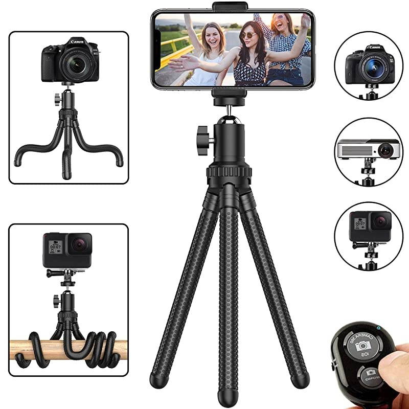 Tripod Portable Cell Camera Tripod Stand with Wireless Remote Flexible Tripod Stand for SelfiesVloggingStreamingPhotography Compatible with SmartSports Camera GoPro