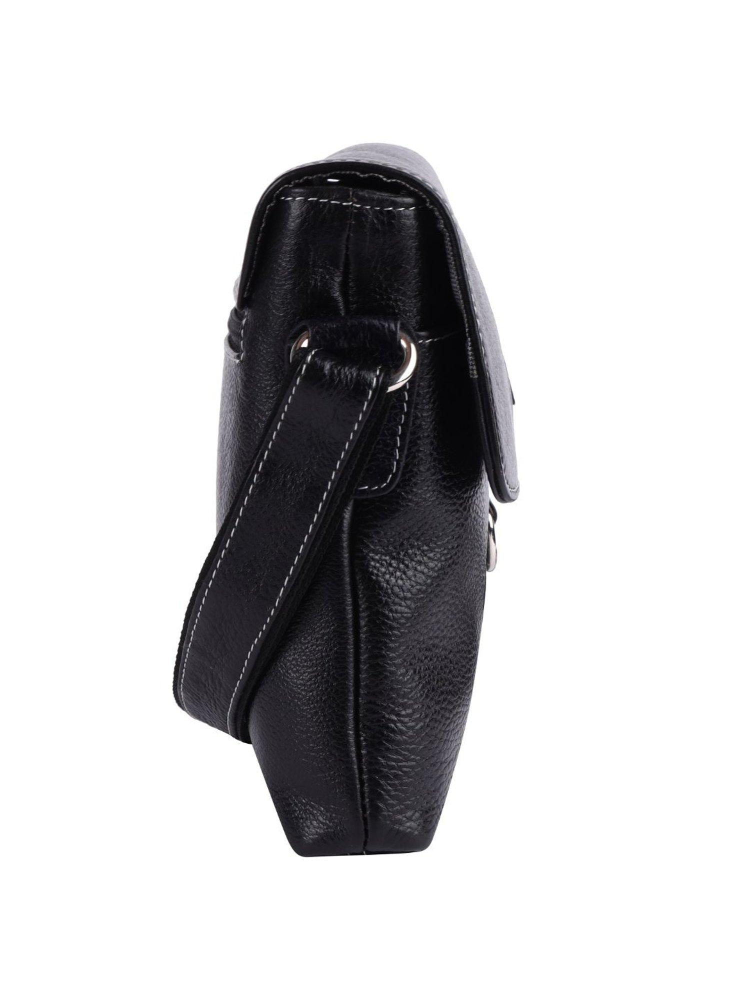 HiLEDER Black Textured Medium Leather 8 inch Cross Body Bag