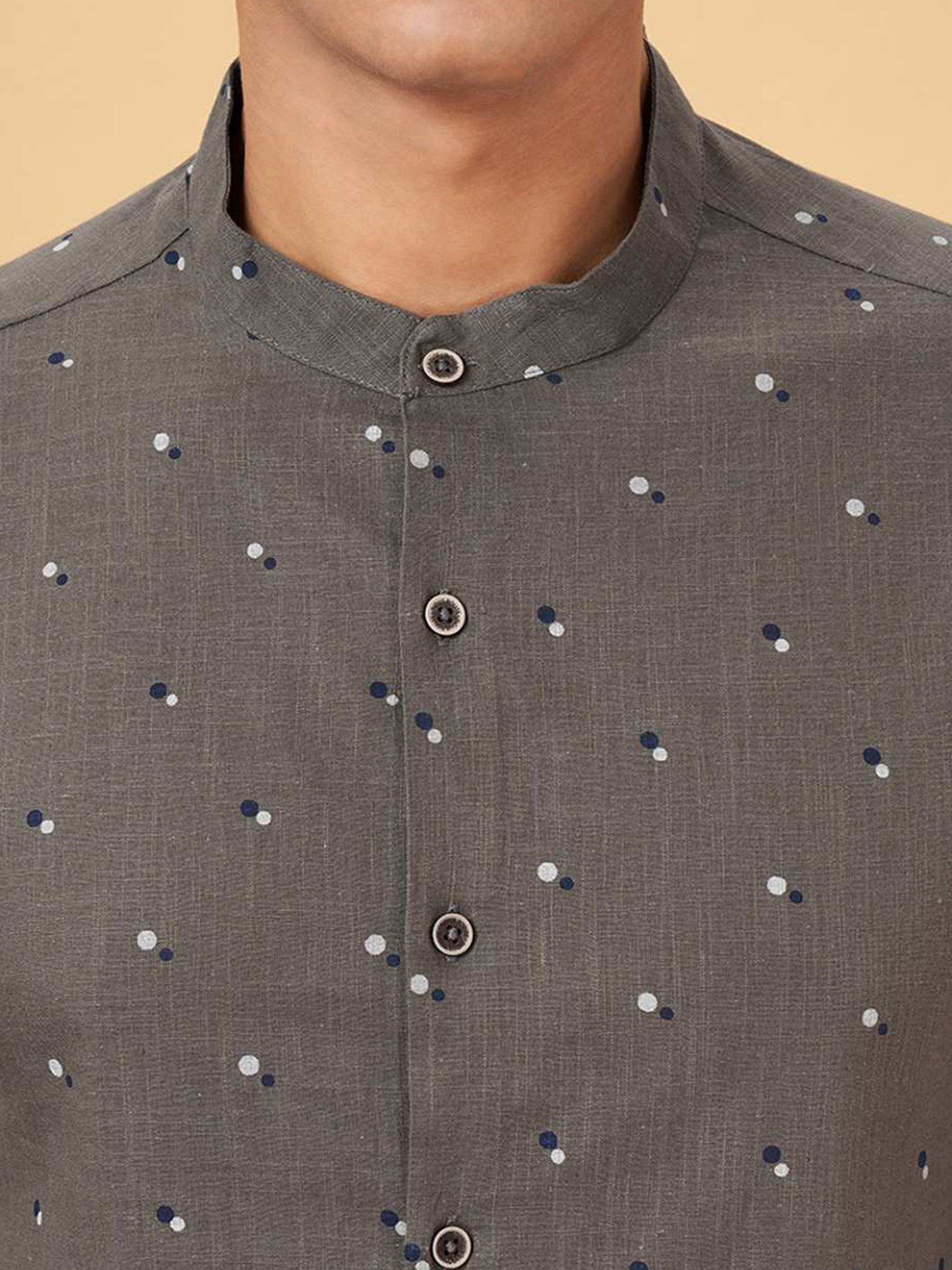 Indus Route By Pantaloons Steel Gray Regular Fit Printed Shirt