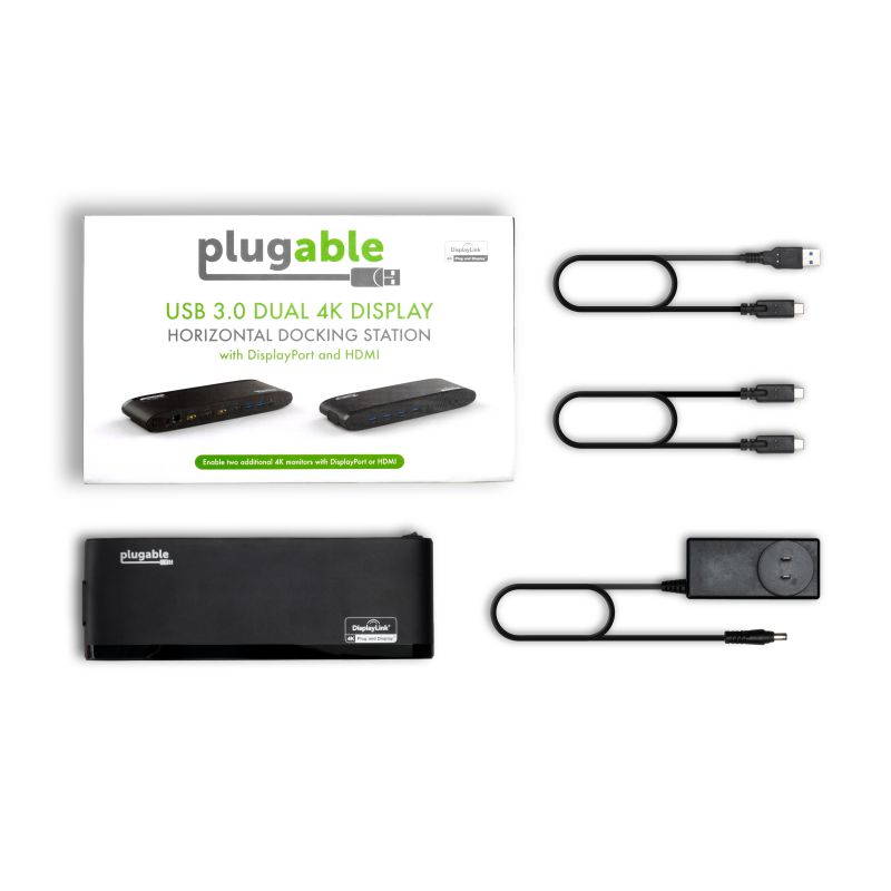 Plugable USB 3.0 Dual 4K Display Horizontal Docking Station with DisplayPort and HDMI for Windows and Mac (Dual 4K DisplayPort & HDMI, Gigabit Ethernet, Audio, 6 USB Ports)