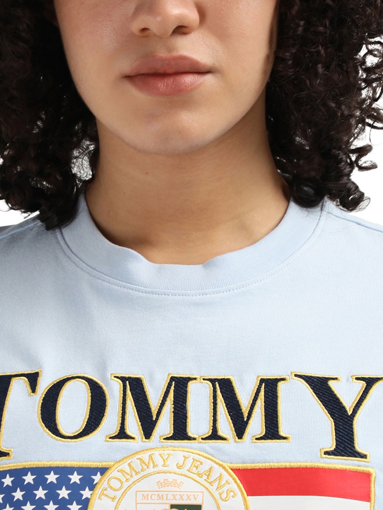 Tommy Hilfiger Blue Pure Cotton Printed Women Regular Fit T-Shirt