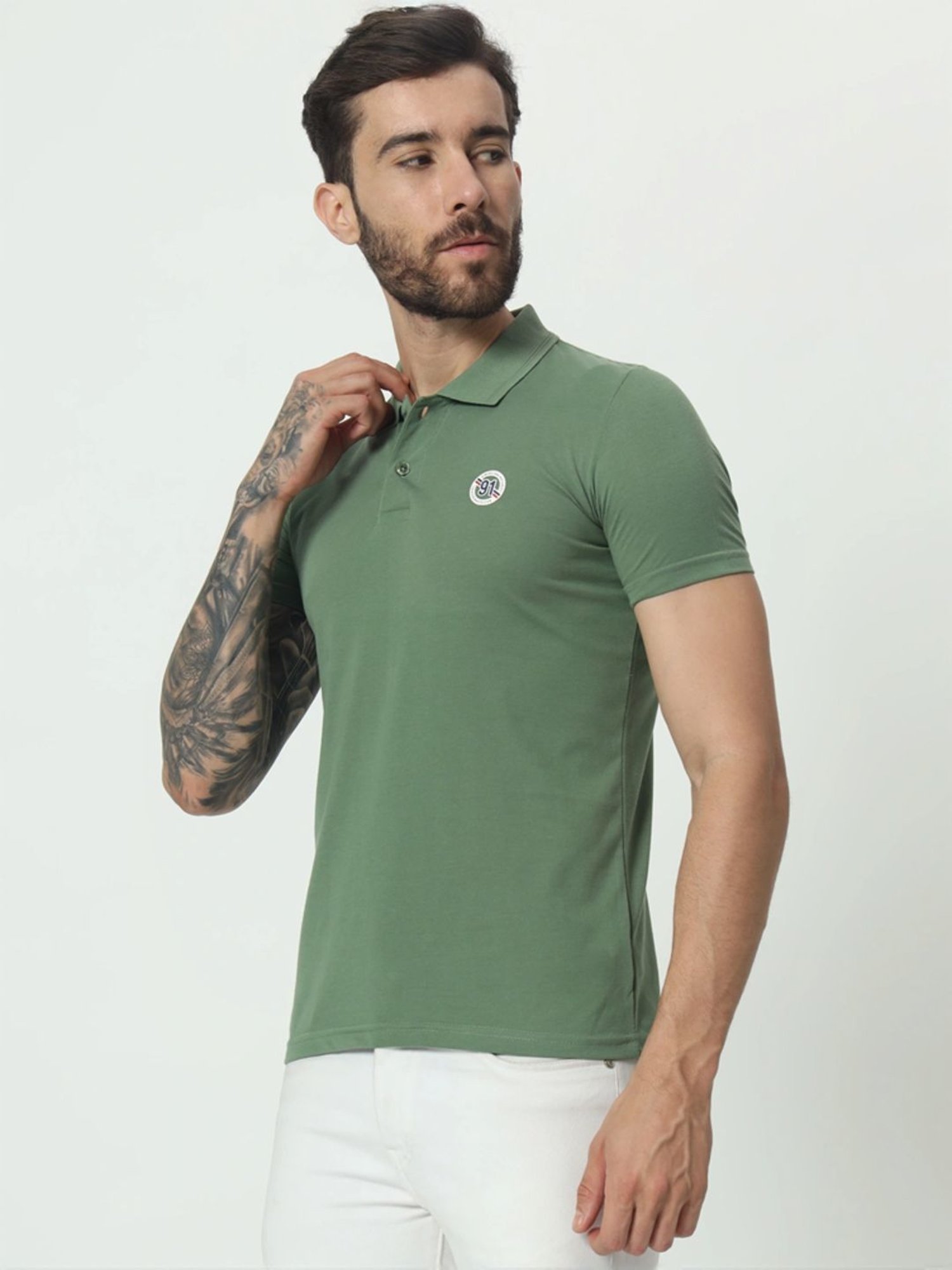 Tab91 Green Regular Fit Printed Polo T-Shirts