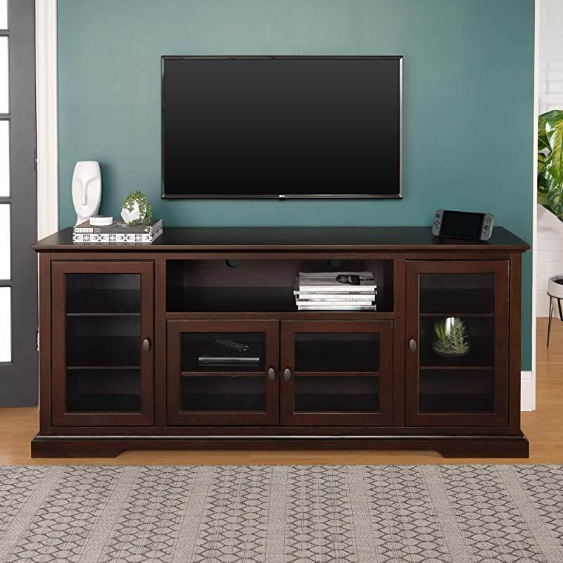Edison Concord Classic Glass Door Storage TV Console for TVs up to 80 Inches, 70 Inch, Espresso Brown