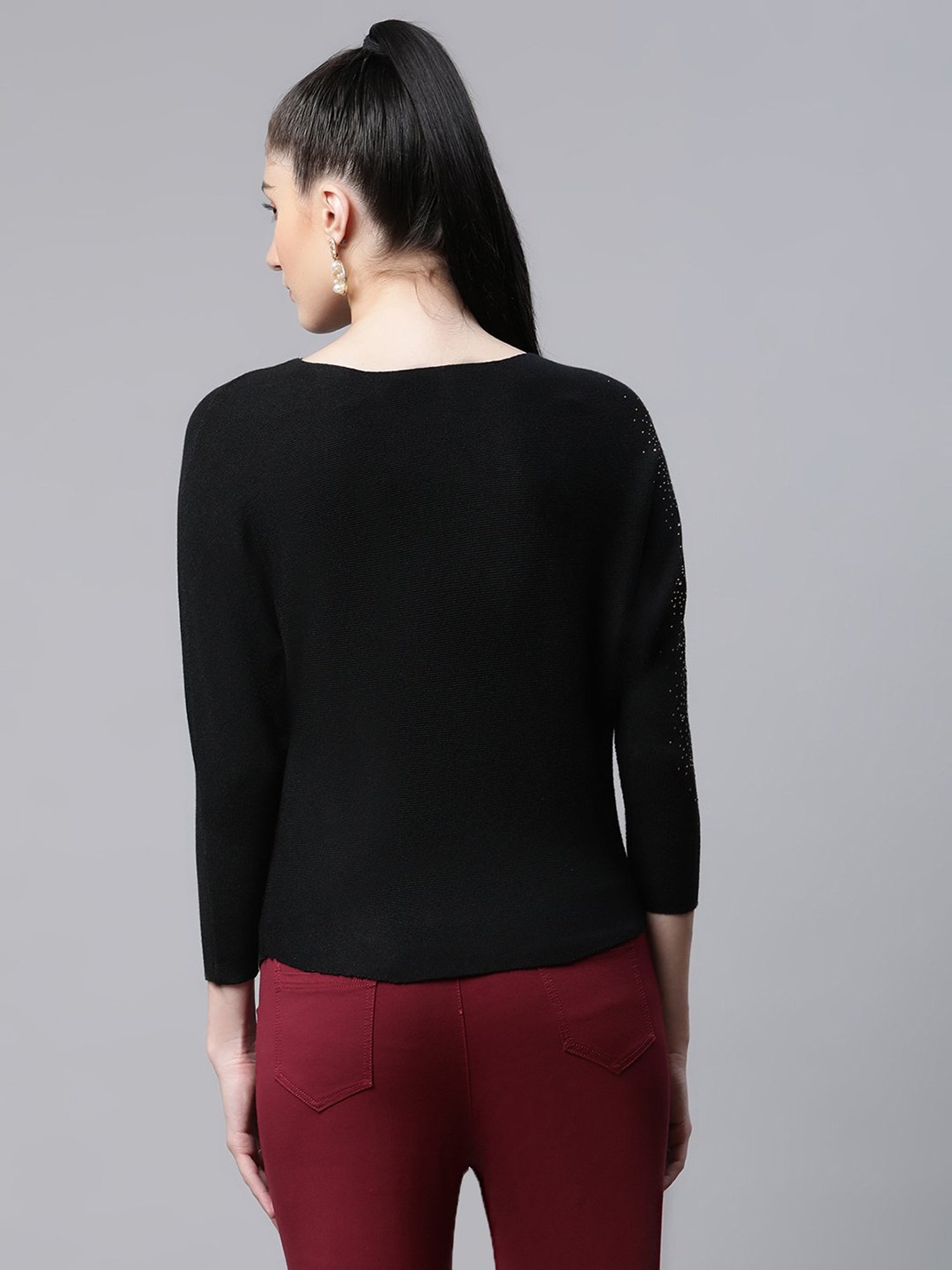 Global Republic Black Knitted Embellished Top
