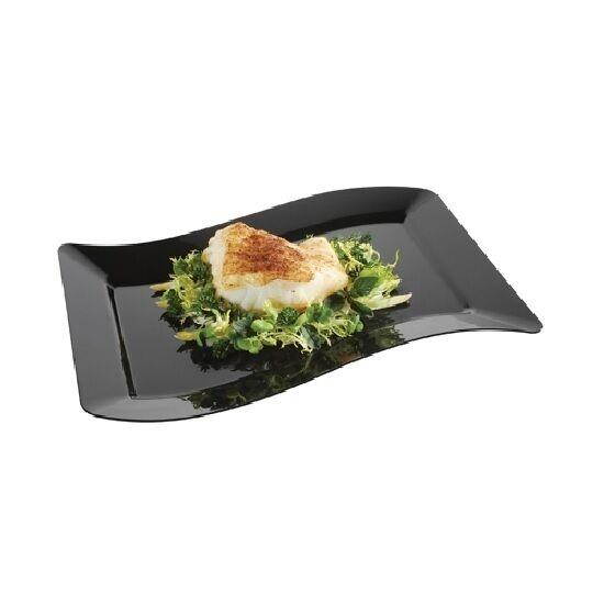 Fineline Settings 1407-BK, 7.5x12-Inch Wavetrends Black Plastic Luncheon Plates,