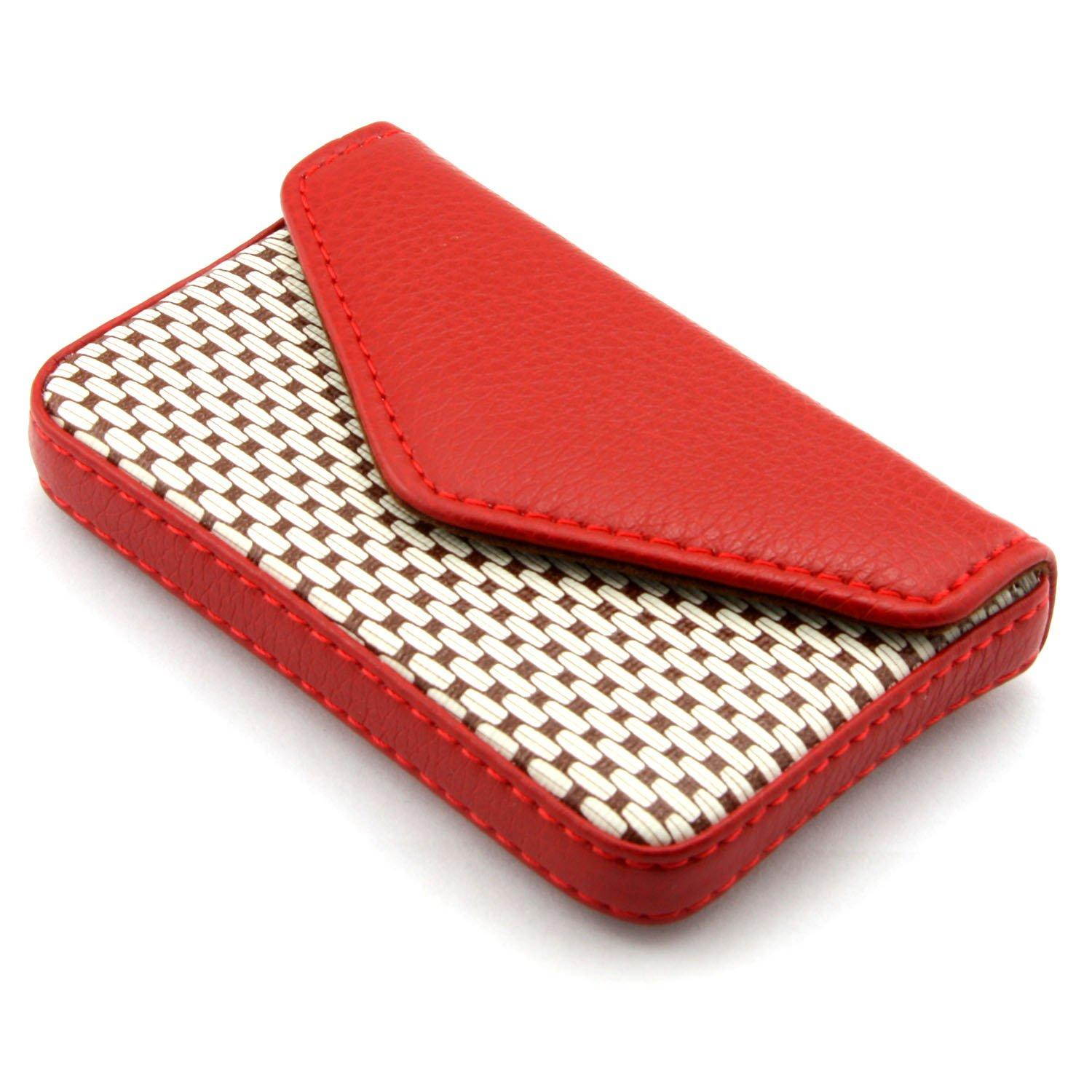 Partstock Multipurpose PU Leather Business Name Card Holder Wallet Leather Credit card ID Case / Holder / Cards Case with Magnetic Shut.Perfect Gift - Red