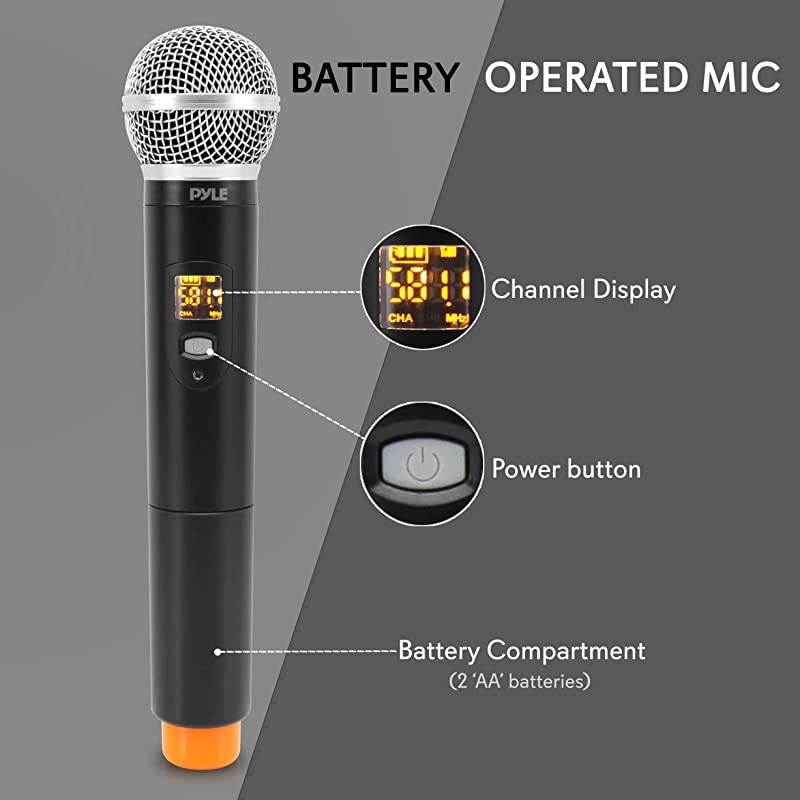 Compact UHF Wireless Microphone System Pro Portable Single Channel Desktop Digital Mic Receiver Set w 1 Handheld Mic Receiver Base USB Cable Battery for Home PA Karaoke DJ  PDWM1950