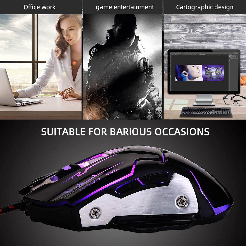 USB Computer Mouse Wired, Light Up Mouse for Laptop with RGB 7 Colors Breathing Light,4 DPI Adjustable up to 3200, 6 Buttons, Ergonomic Gamer PC Mouse for Windows/Mac/Sega Dreamcast