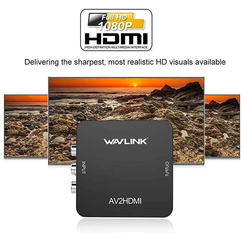 RCA to HDMI Converter 1080p 3RCA to HDMI CVBS AV Composite Video Audio Adapter with USB Charge Cable Support 1080P for PC Laptop Xbox PS4 PS3 TV STB VHS VCR Camera DVD