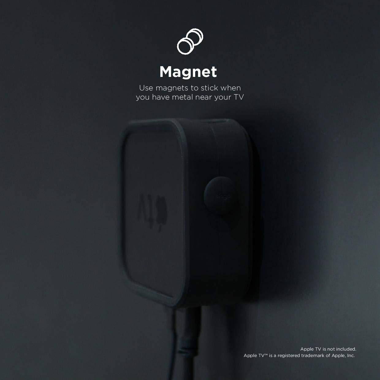 elago Multi Mount for Apple TV - [Three Mounting Options : Magnet, Screw, Strap][Easy Installation][Space Saving] for Apple TV 4K / 4th Generation