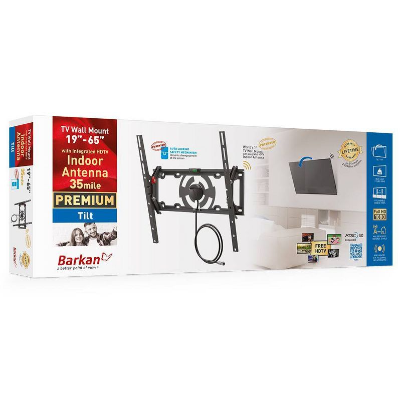 Barkan 19 - 65" Tilt Flat / Curved TV Wall Mount with Integrated HDTV Indoor Antenna Black