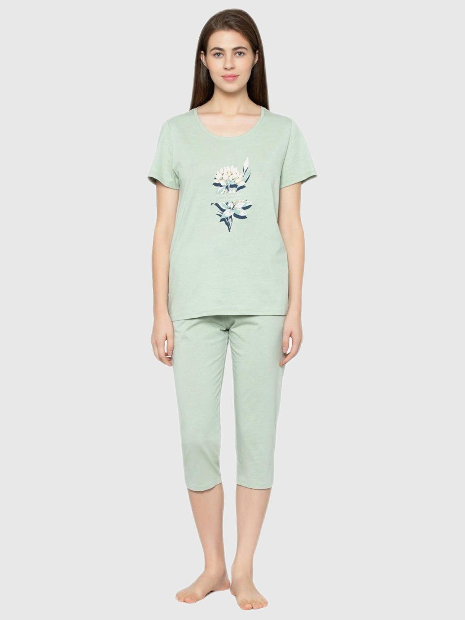 Triumph Green Graphic Print Pajama Set