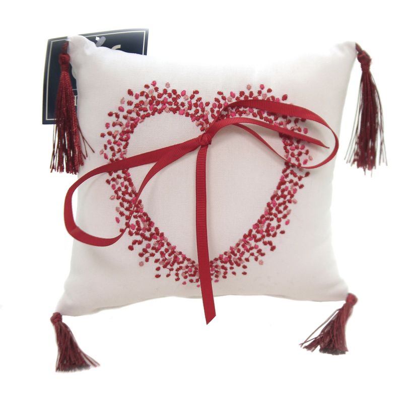 Home Decor 7.0" Heart Wedding Ring Pillow Square Throw Valentine Filled  -  Decorative Pillow