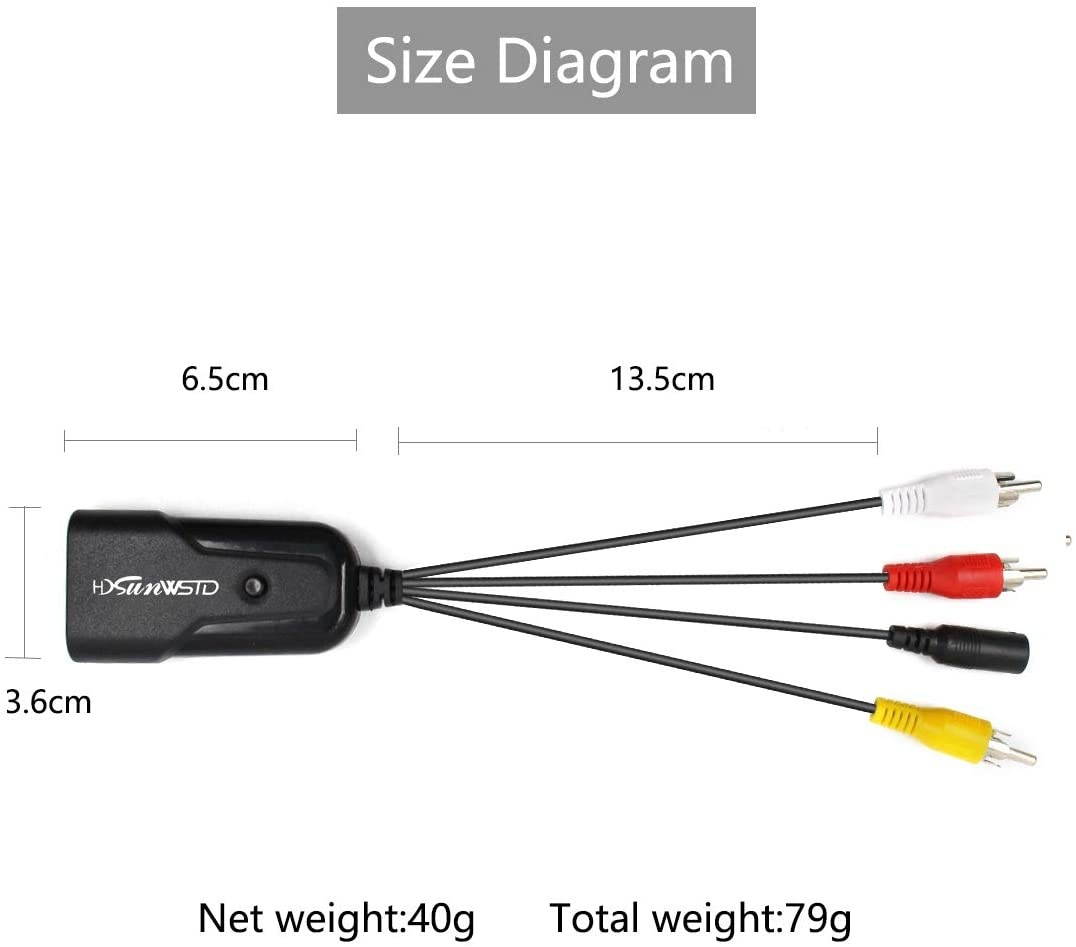 HDMI to AV Adapter Mini HD Video Converter Box HDMI to RCA AV/CVSB L/R Video 1080P HDMI2AV Support NTSC PAL Output