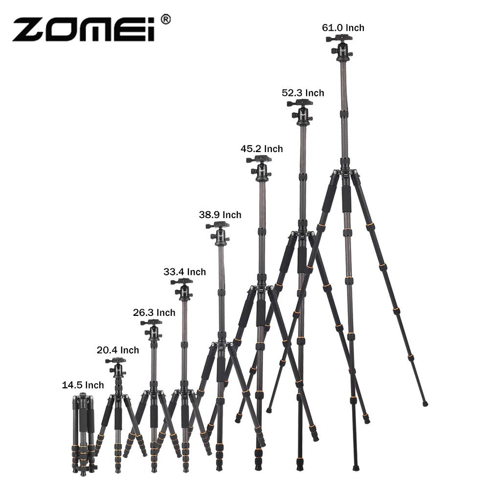 Q666C Professional travel portable carbon fiber tripod Monopod&Ball head for DSLR digital camera stand