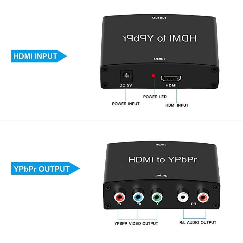HDMI to Component Converter,  HDMI to 1080P YPbPr 5RCA RGB + R/L Video Audio Adapter, Support Apple TV, PS5, Roku, Xbox, Fire Stick, DVD Players to HDTV and Projector (Black)