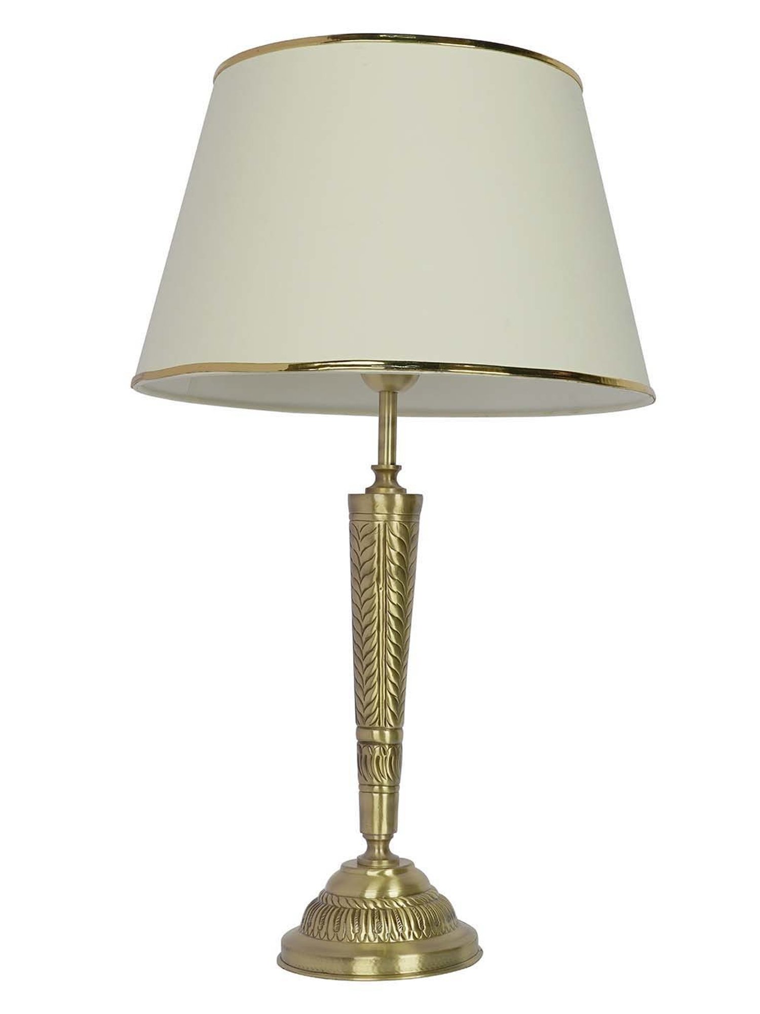 FOS LIGHTING Conical Antique Golden & Off-White Brass Table Lamp With Fabric Shade