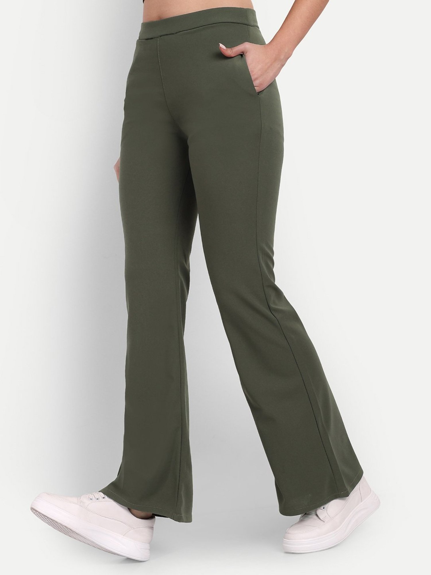 Broadstar Olive Bootcut High Rise Flared Trousers