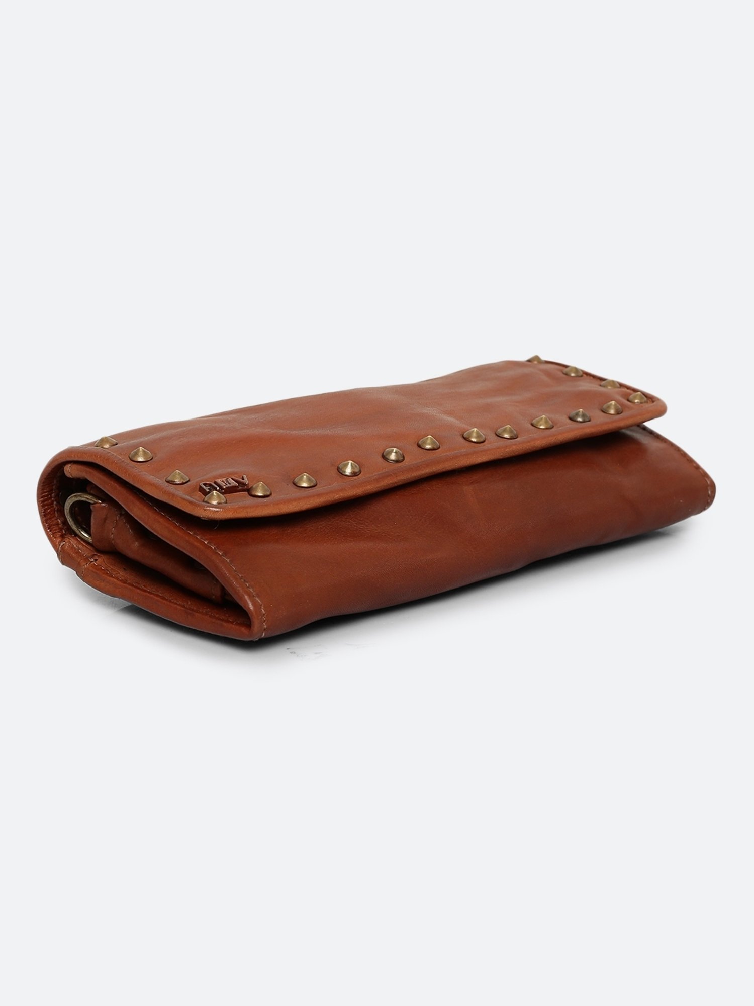 Art N Vintage Olivia Cognac Leather Embellished  Clutch