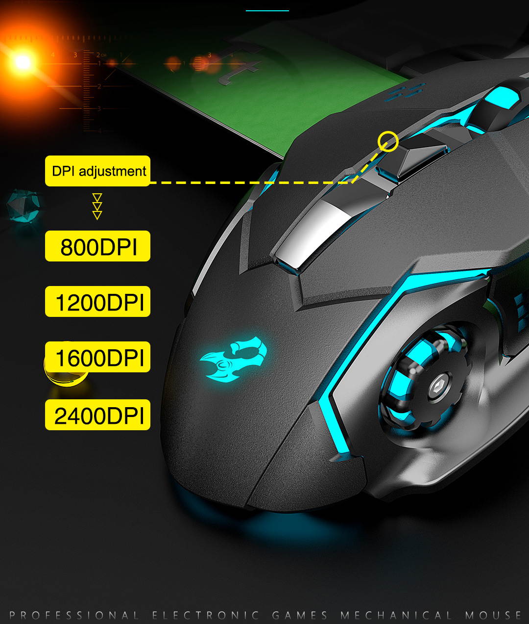E-sports Mechanical Gaming Mouse 2400DPI Wired Optical Mouse 6 Key Colorful Breathing Backlight for Home Office Business